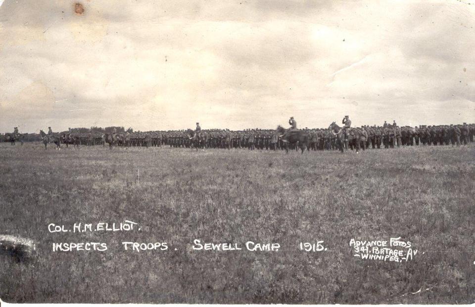 Postcard to Mother
Picture depicts
Col. H.M. Elliot
Inspecting Troops
At Sewall Camp, 1915
Front