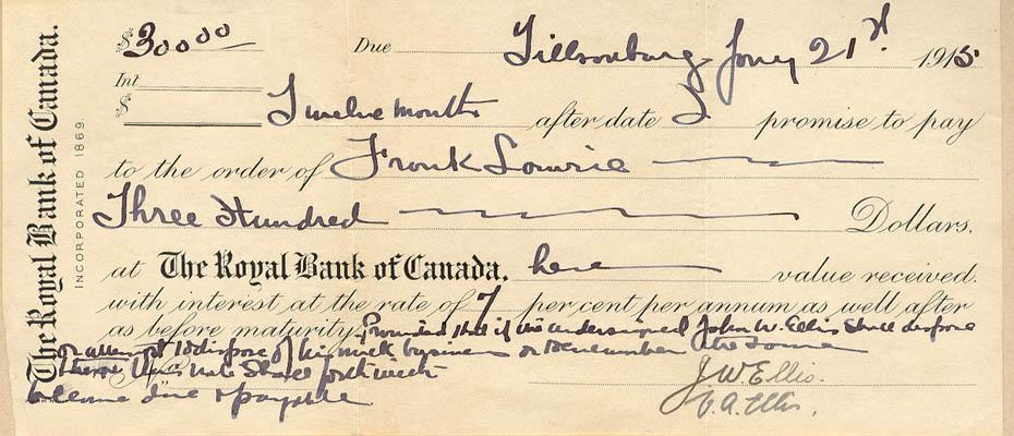Royal Bank of Canada
Promise to Pay Note
July 21, 1915