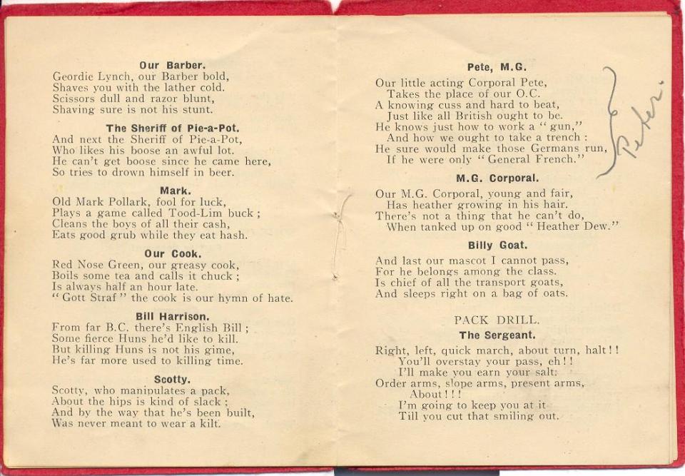 Songs - "Some of the Knuts of the Fifth" continued
Featuring a verse on Corporal Peter Newman
Pages 8-9