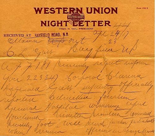 "Western Union Night Letter"
April 24, 1917