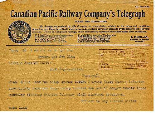 Canadian Pacific Railway Telegraph
February 11, 1917
