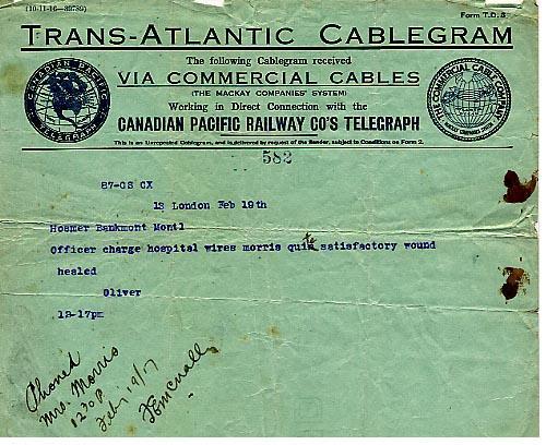 Trans-Atlantic Cablegram
February 19, 1917