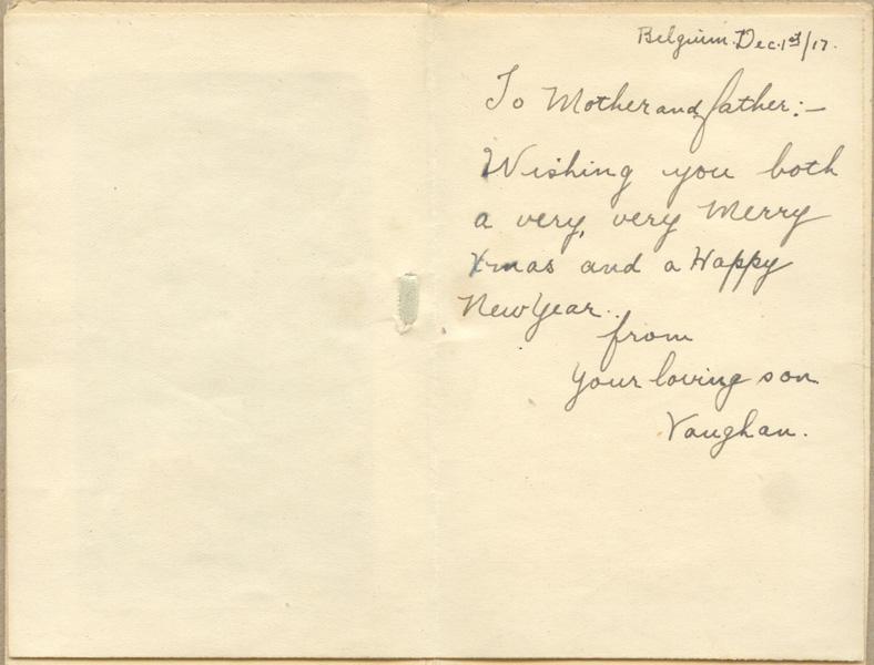 Christmas Greetings Card
From Vaughan
1917/1918 Season
Inside